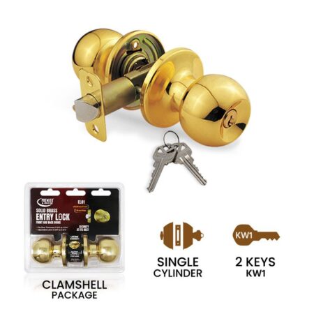 Entry Door Knob with 2 KW1 Solid Brass Keyed Carded - Wholesale Price