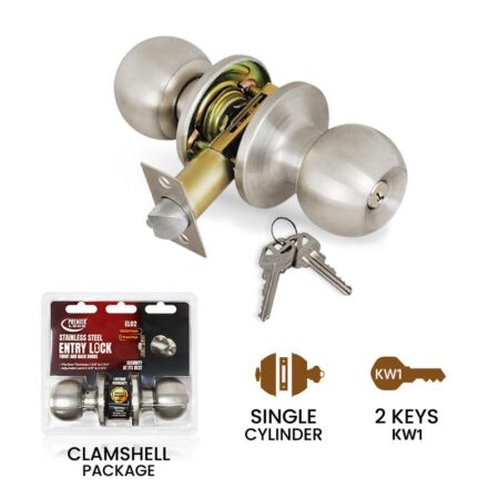 Entry Door Knob with 2 KW1 Stainless Steel Keyed Carded - Wholesale Price