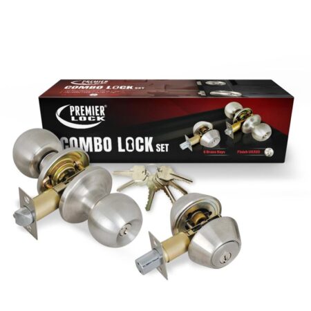Entry Door Knob Combo Lock Set with Double Cylinder Deadbolt and 6 KW1 Keyed Alike Stainless Steel