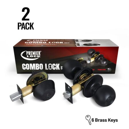 Entry Lock Set Door Knob & Deadbolt with 12 KW1 Keyed Alike (2-Pack) Black - Wholesale Price