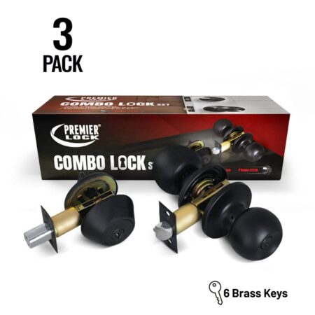 Entry Lock Set Door Knob & Deadbolt with 18 KW1 Keyed Alike (3-Pack) Black - Wholesale