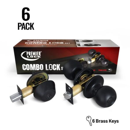 Entry Lock Set Door Knob & Deadbolt with 36 KW1 Keyed Alike (6-Pack) Black - Wholesale Price