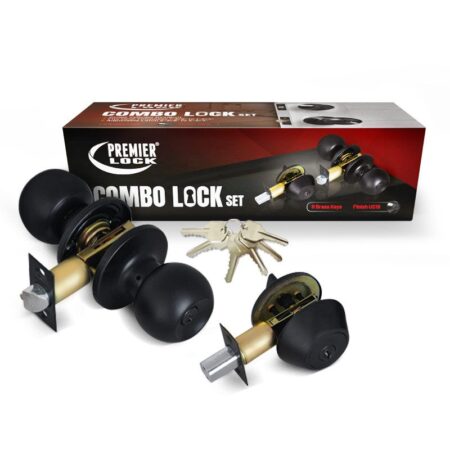 Entry Door Combo Lock Set with Deadbolt and 6 KW1 Keyed Alike Black - Wholesale Price - Box of 12