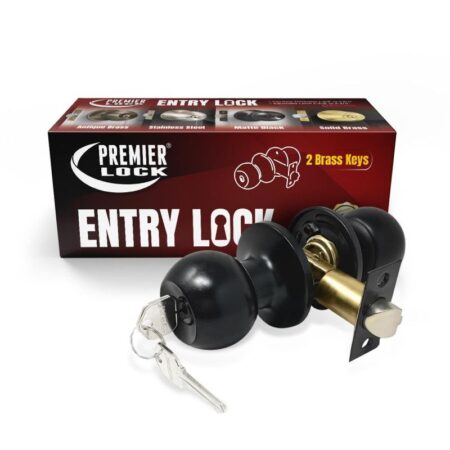 Entry Door Knob with 2 KW1 Keys Adjustable Latch Matte Black Finish - Wholesale Price
