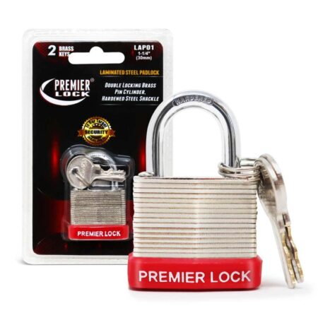 1-1/4" Nickel Plated Laminated Steel Keyed Padlock with Vinyl Bumper and 2 Keys