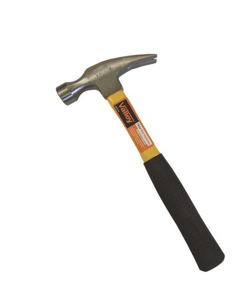 16-ounce rip hammer with fiberglass handle and straight claw for prying, framing, and demolition tasks.