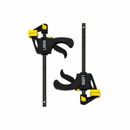 2 piece 4 inch ratcheting bar clamp set with black and yellow handles on white background
