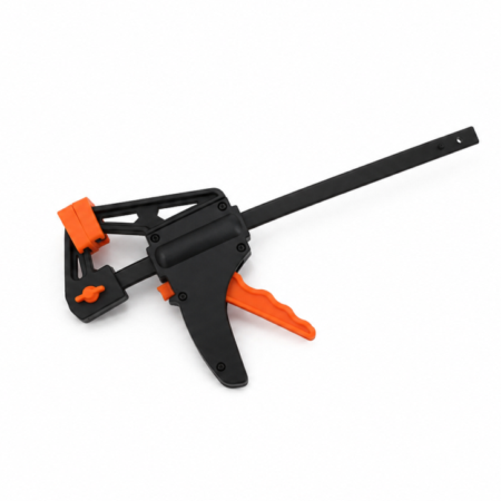 24 inch reversible ratcheting nylon F-clamp with quick release handle on white background