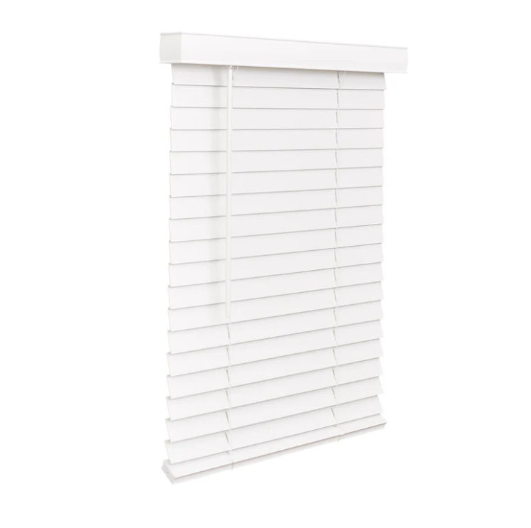 Cordless Snow White Faux Wood Blinds with Decorative Valance – Smooth Finish