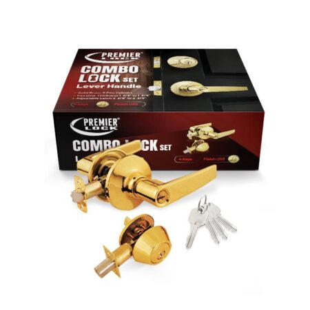 Entry Lock Set Lever Handle & Deadbolt 4 KW1 Keyed Alike Polished Brass - Wholesale Price