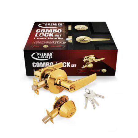 Entry Lock Set Lever Handle & Deadbolt Keyed Alike 4 SC1 Keys Polished Brass – Wholesale Price