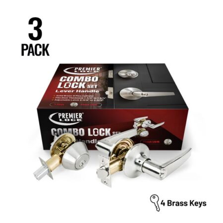 Entry Lever Combo Lock Set with Single Cylinder Deadbolt and 12 SC1 Keys (3 Pack) - Satin Stainless Steel – Wholesale Price