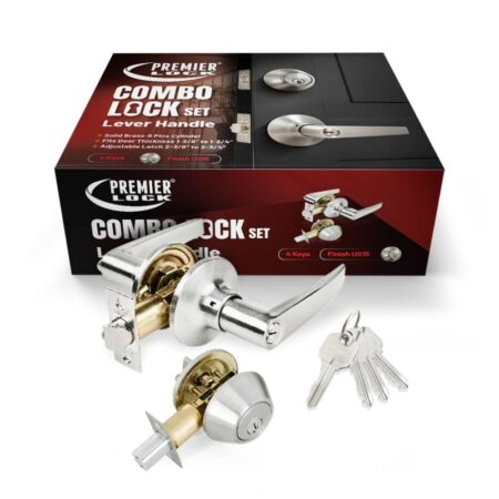 Lever Combo Lock Set with Stainless Steel Deadbolt and 4 KW1 Keys Alike - ASA Strike Satin Nickel Straight Handle