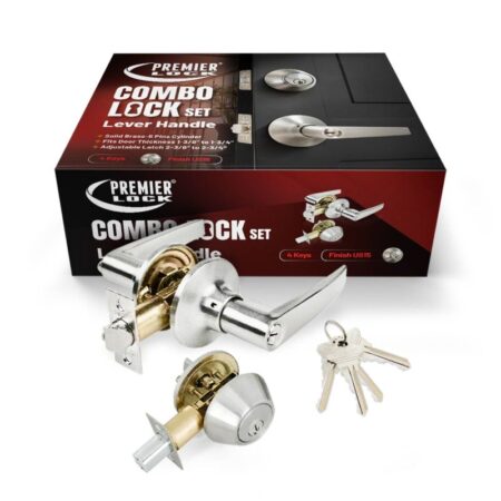Lever Combo Lock Set with Stainless Steel Deadbolt and 4 SC1 Keys Satin Nickel Straight Handle – Wholesale Price
