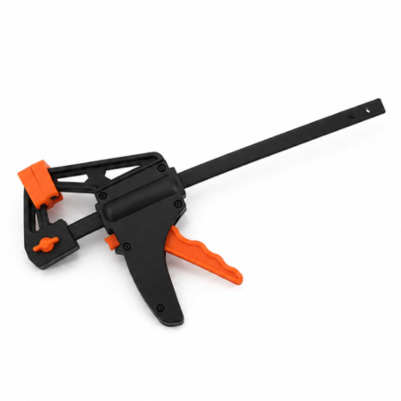 30 inch reversible ratcheting nylon F-clamp with quick release handle on white background