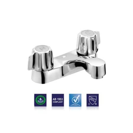 Install two handle bathroom faucet with Gerber style stems for smooth operation, strong design, and dependable water efficiency.