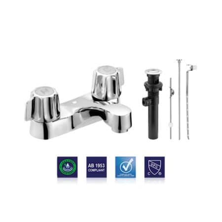 Durable two handle bathroom faucet Gerber style stems with plastic pop-up offers precise control and long lasting use