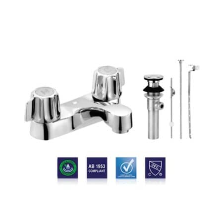 Durable two handle bathroom faucet Gerber style stems with brass pop-up offers precise control and long lasting reliability