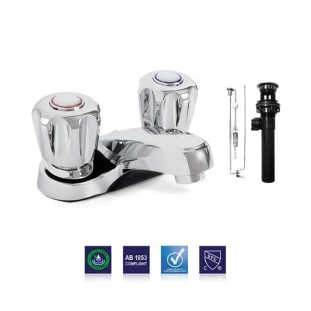 Upgrade with two handle bathroom faucet Delta style stems with plastic pop-up for easy installation and consistent performance.