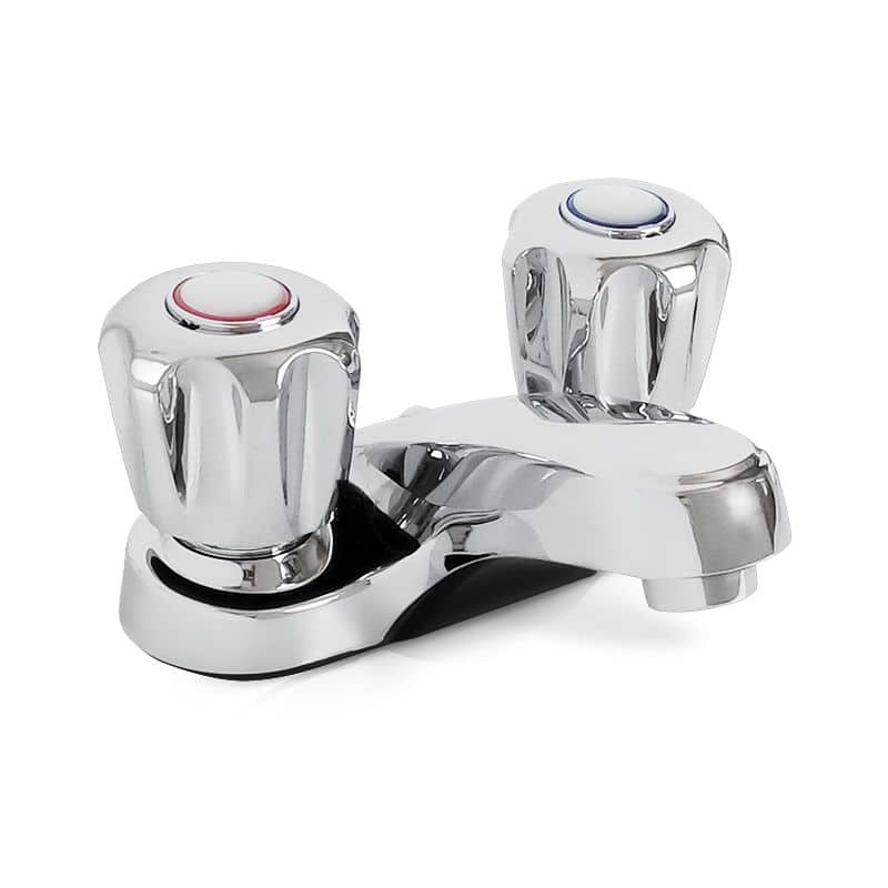 Durable two handle bathroom faucet Delta style stems provides precise temperature control and long lasting usability.