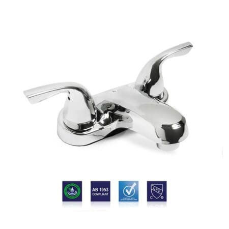 Install 2 lever handle lavatory faucet chrome fits 4 inch center for smooth operation and efficient water usage.
