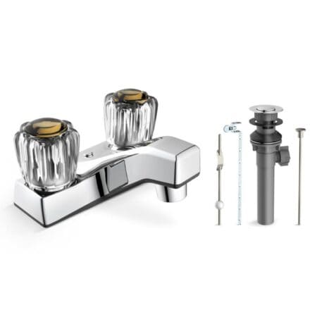 Upgrade with 2 handle lavatory faucet non-metallic with plastic pop-up chrome for smooth control and reliable performance