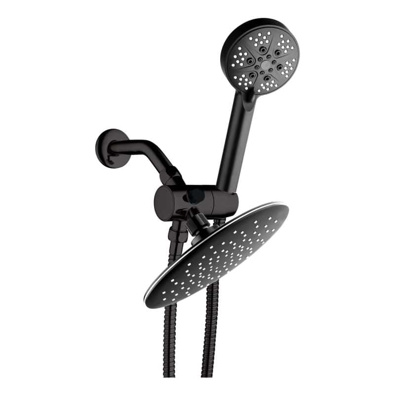 Premium Matte Black 8" Rain Shower Head with handheld sprayer and 3-way diverter for flexible water control.
