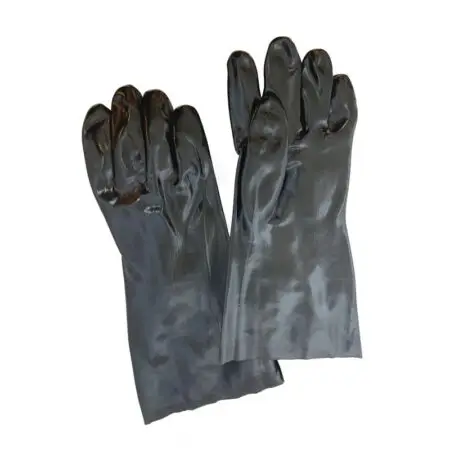 14 inch black PVC fully dipped rubber gloves