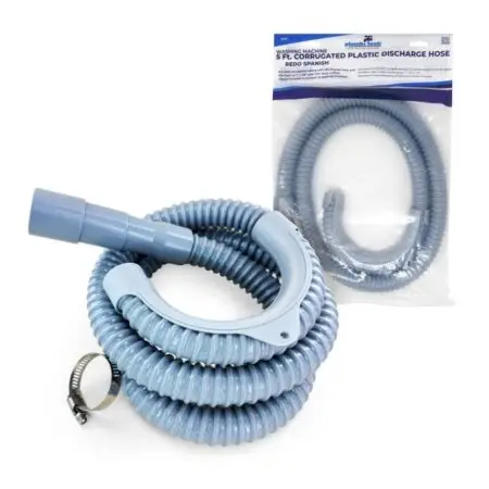 Flexible corrugated plastic washing machine discharge hose provides smooth water flow and easy installation for most washers.