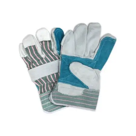 double palm cow split leather work gloves green color