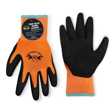 Orange foam latex work gloves with sand grip palm