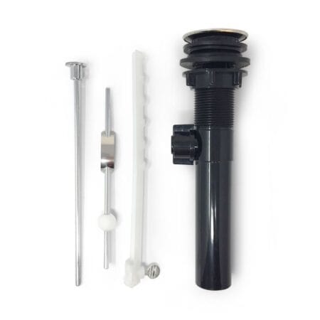 Chrome plated plastic pop-up drain provides smooth water flow durable construction and reliable operation for efficient bathroom sink drainage performance.