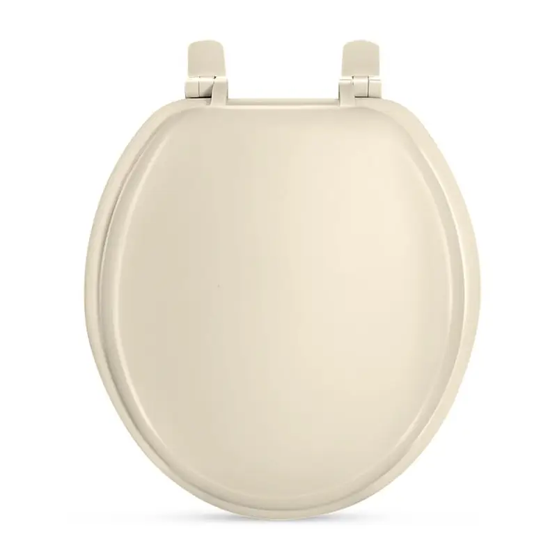 Round bone color soft cushion toilet seat provides comfortable support smooth surface.