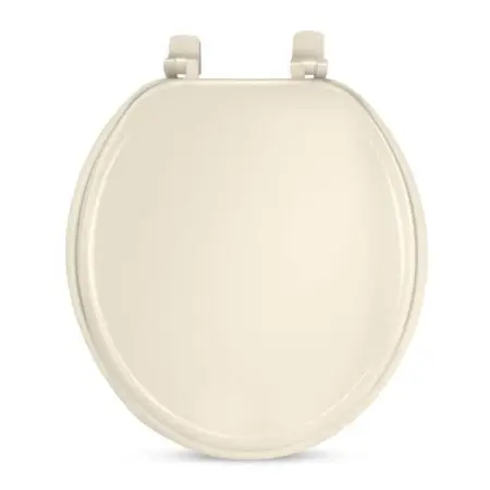 Round bone color wood toilet seat offers sturdy wood construction smooth finish and dependable comfort for bathroom use.