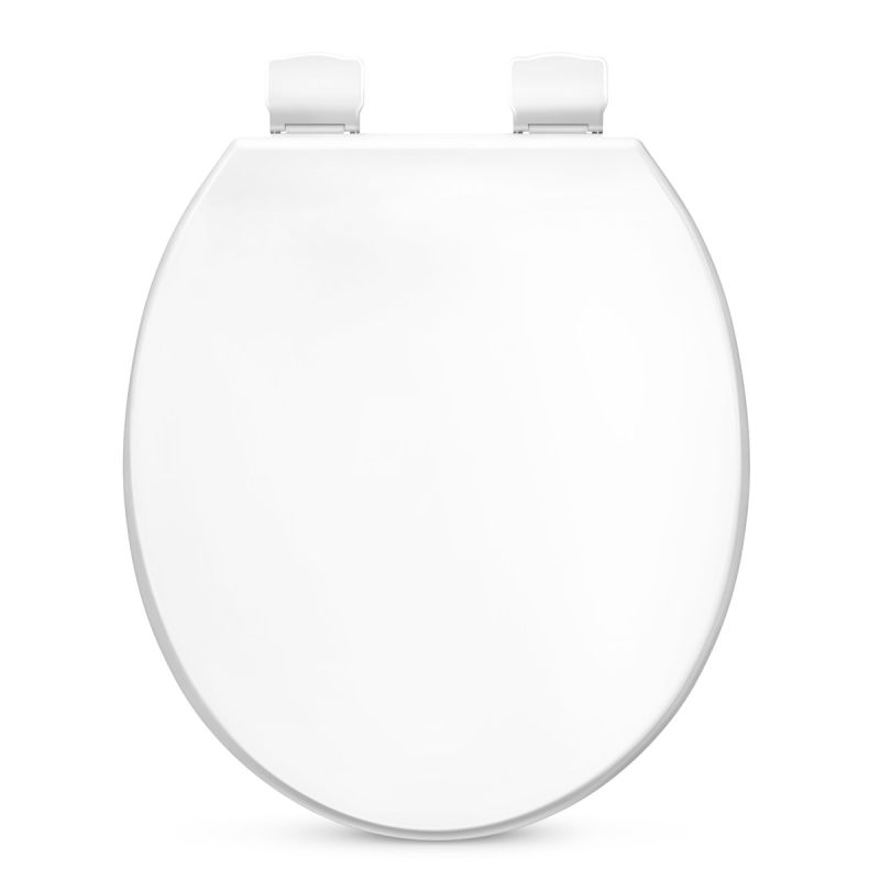 Round white slow-close plastic toilet seat delivers quiet closing performance durable construction and comfortable seating for everyday bathrooms