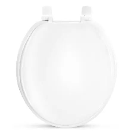 Round white soft cushion toilet seat delivers soft padded comfort durable construction and dependable bathroom seating performance daily.