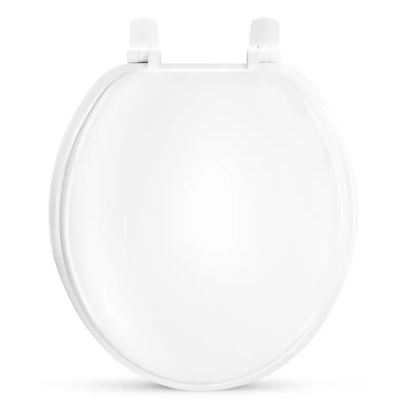 Round white soft cushion toilet seat delivers soft padded comfort durable construction and dependable bathroom seating performance daily.
