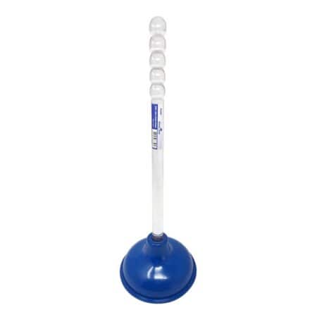 6 inch blue sink and tub plunger with 19 inch handle offers durable construction and efficient drain cleaning performance.