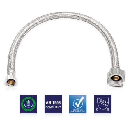 Toilet supply line connector 16 inch 3/8 OD x 7/8 BC nut offers easy installation durable build and consistent water supply.