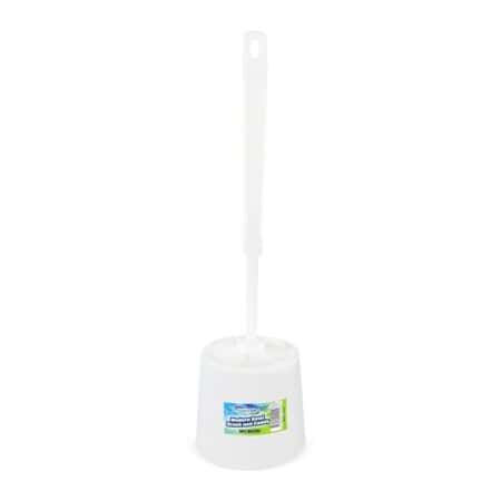 Modern bowl brush and large holder ensures organized bathroom cleaning durable construction.