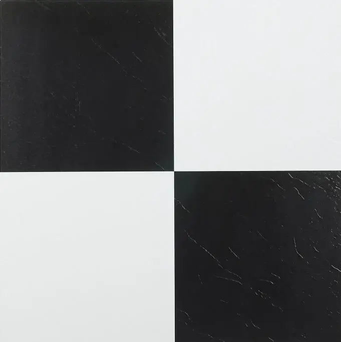 Nexus black and white peel and stick floor tiles for kitchens, bathrooms, and bedrooms