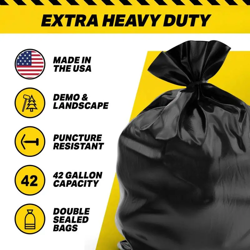 42 Gallon Contractor Bags on Roll Extra Heavy Duty 3 Mil Black Trash Bags