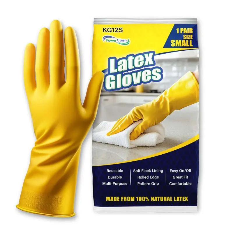 Household latex gloves 12 inch 14 mil small yellow ensure secure handling, extended wrist coverage.