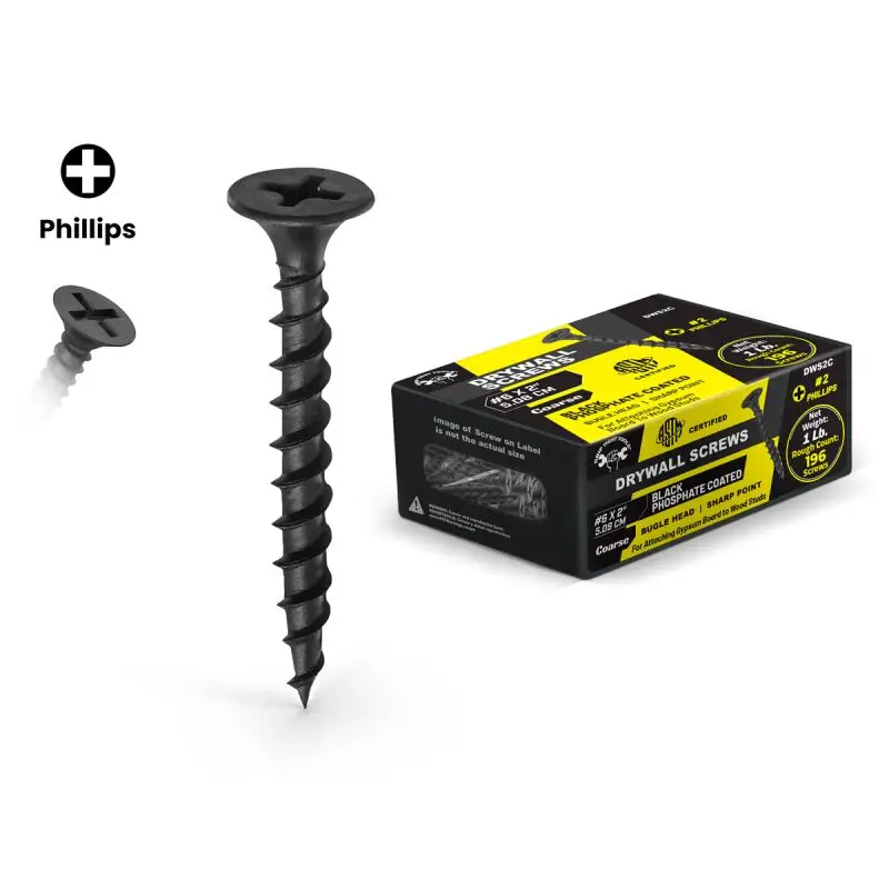 Premium Drywall Screws PH Black Phosphate Coarse 6 x 2" 1 LB Box offer reliable fastening, fast driving, and durable performance for drywall